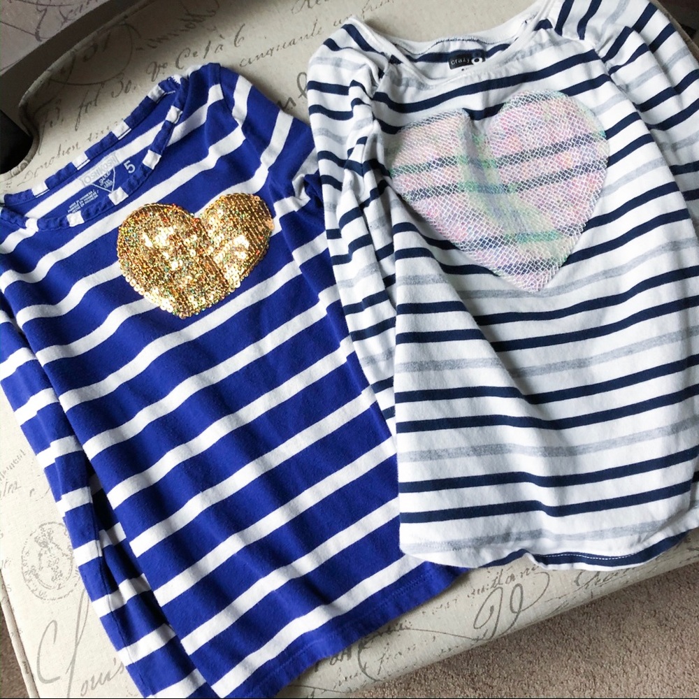 2 Girls Long sleeve Stripe Shirts, Size 5